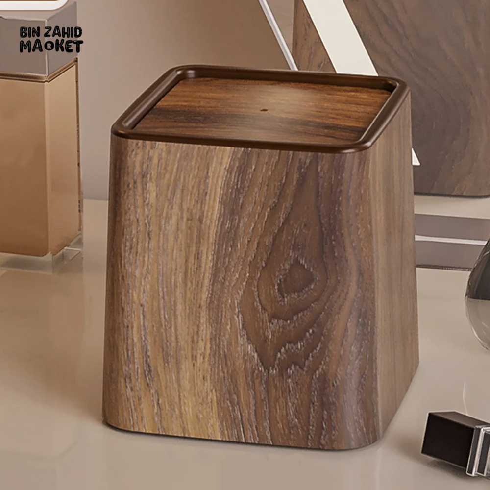 DESKTOP TRASH CAN OFFICE SMALL GARBAGE RETRO WOODEN WASTEBASKET