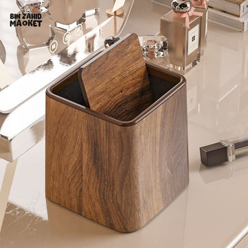 DESKTOP TRASH CAN OFFICE SMALL GARBAGE RETRO WOODEN WASTEBASKET