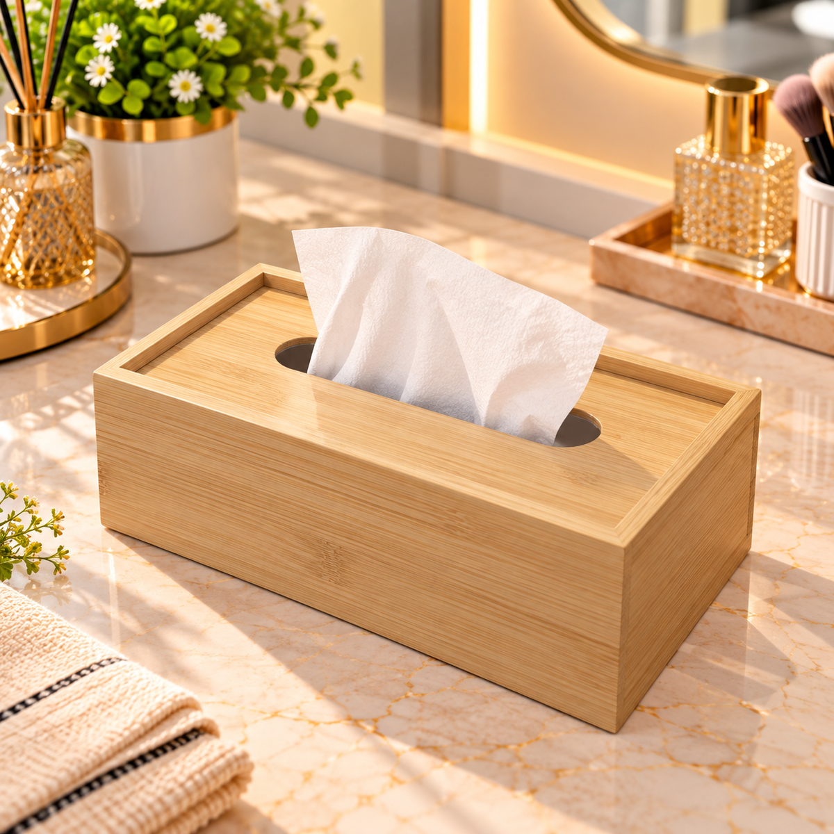 BAMBOO WOOD RECTANGULAR TISSUE BOX