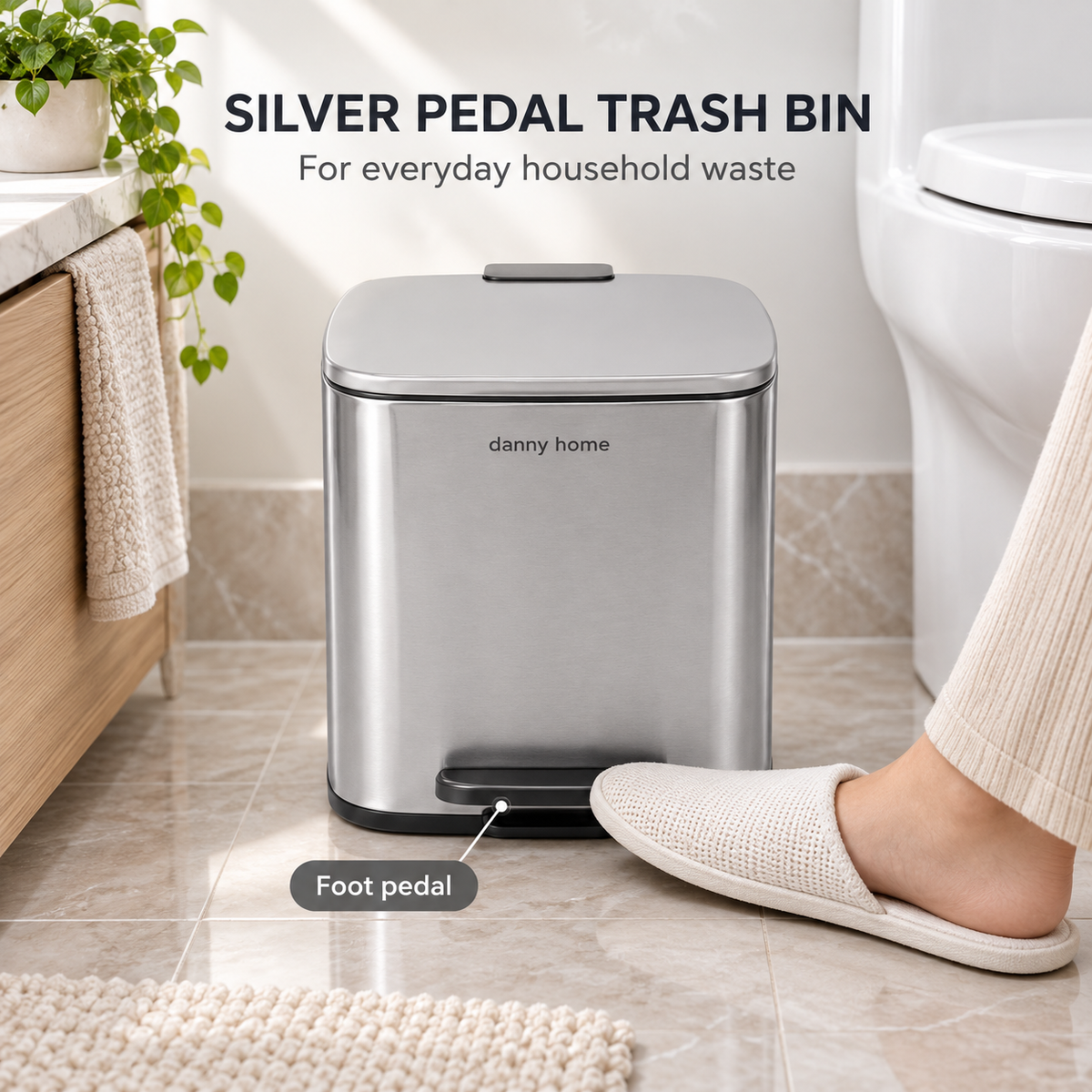 DANNY HOME SILVER PEDAL TRASH BIN