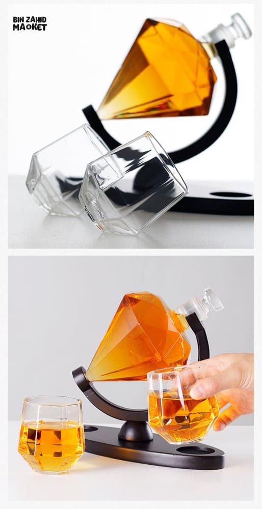 DIAMOND-SHAPED GLASS DECANTER – HIGH BOROSILICATE TRANSPARENT BOTTLE