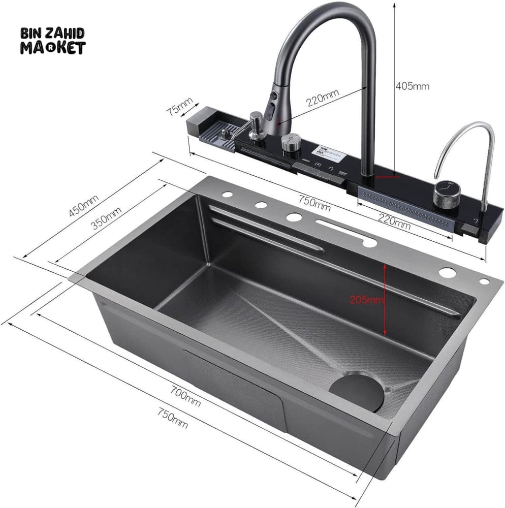DIGITAL DISPLAY PREMIUM KITCHEN WATERFALL FAUCETS SINK SET