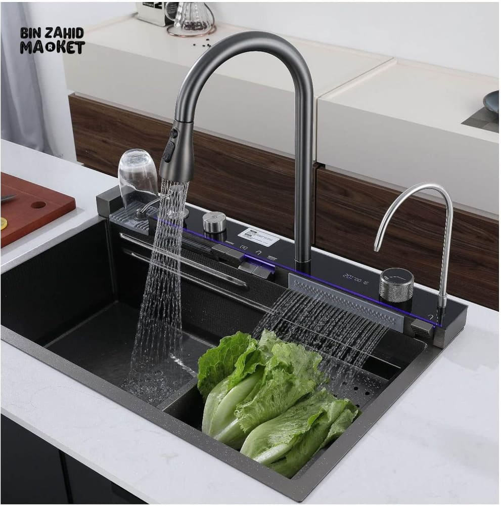 DIGITAL DISPLAY PREMIUM KITCHEN WATERFALL FAUCETS SINK SET
