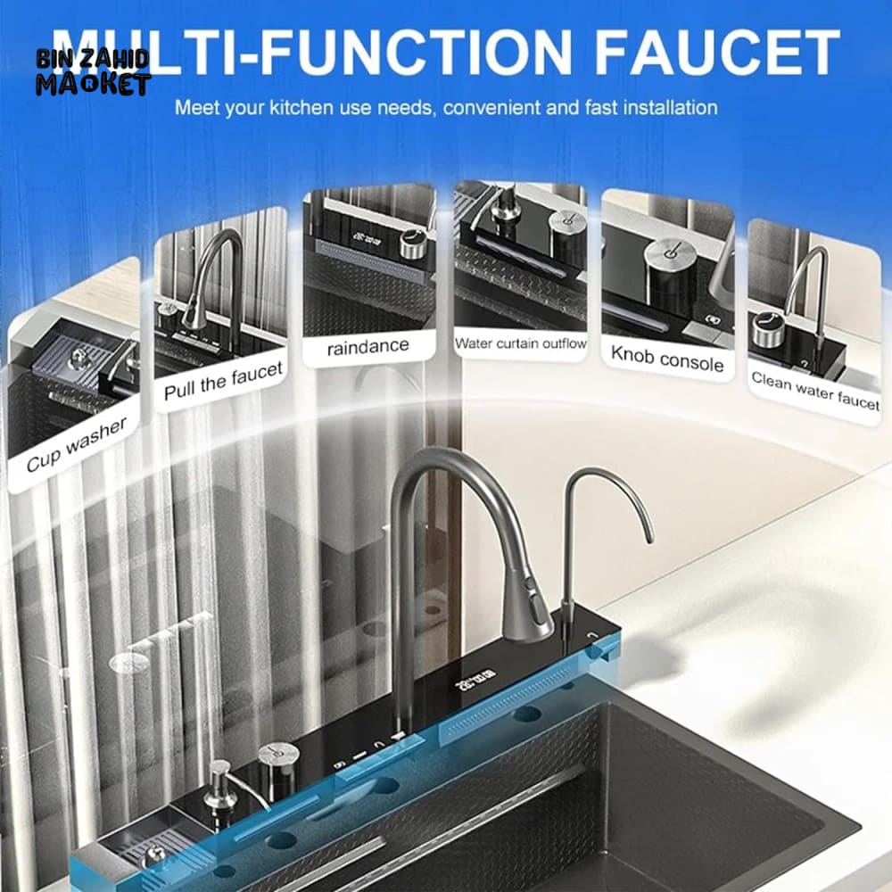 DIGITAL DISPLAY PREMIUM KITCHEN WATERFALL FAUCETS SINK SET