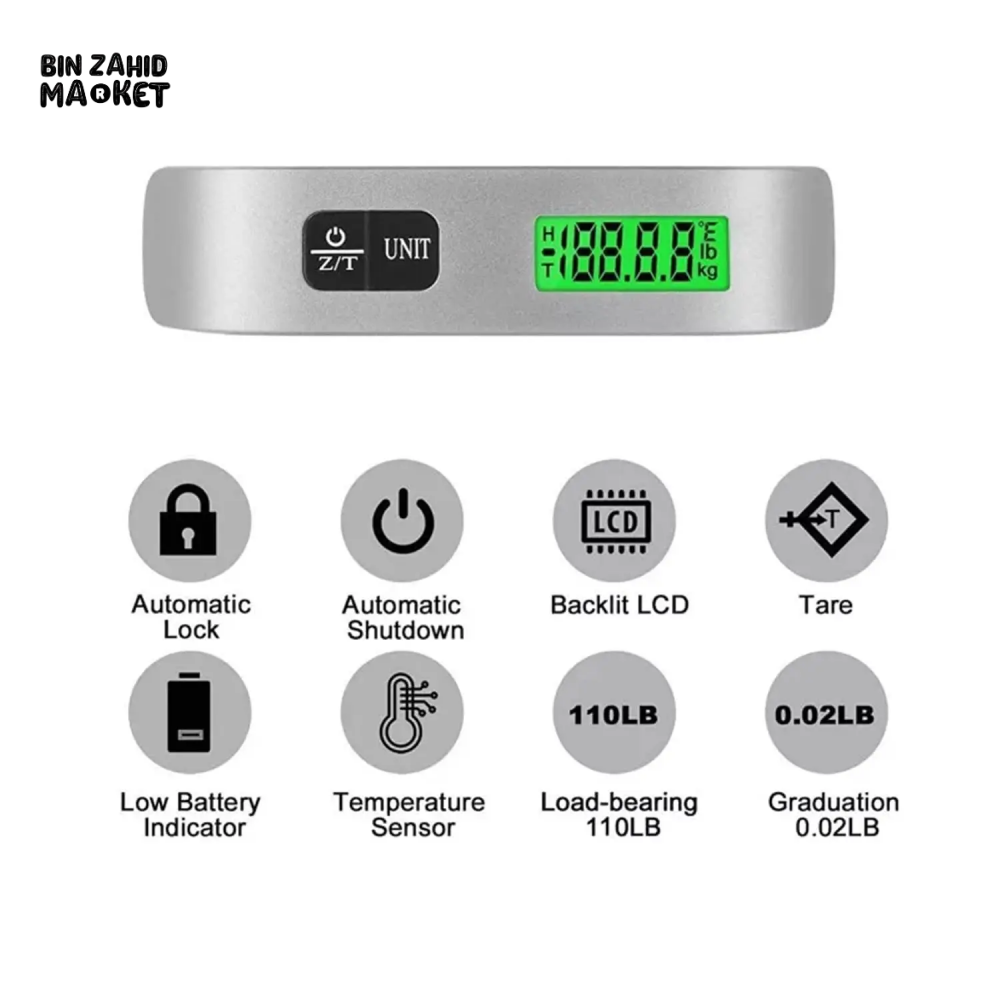 DIGITAL LUGGAGE SCALE 50KG/110LB | PORTABLE HANDHELD HANGING SCALE FOR TRAVEL & SUITCASE WEIGHT MEASUREMENT