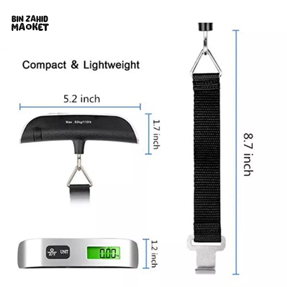 DIGITAL LUGGAGE SCALE 50KG/110LB | PORTABLE HANDHELD HANGING SCALE FOR TRAVEL & SUITCASE WEIGHT MEASUREMENT