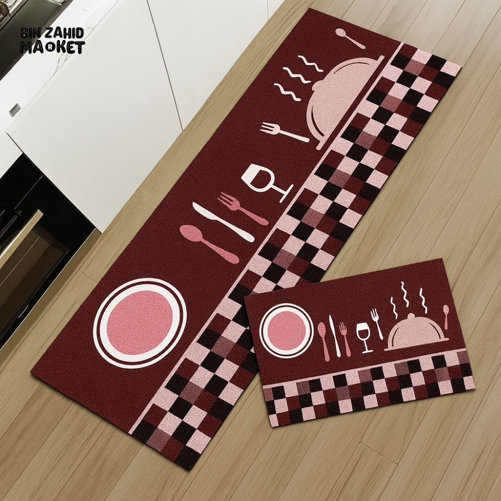 DINING THEME KITCHEN FLOOR MATS – NON SLIP WATERPROOF & EASY CLEAN ANTI FATIGUE RUG SET