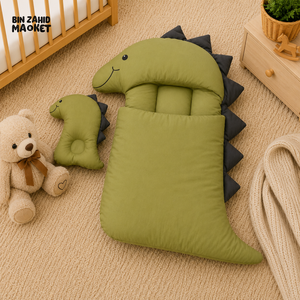 DINOSAUR DESIGN COTTON POLYESTER BABY SLEEPING BAG WITH MATCHING PILLOW - GREEN