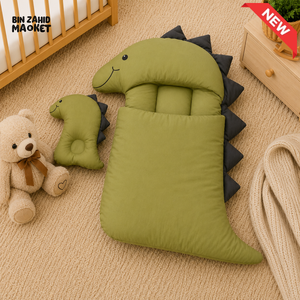 DINOSAUR DESIGN COTTON POLYESTER BABY SLEEPING BAG WITH MATCHING PILLOW - GREEN