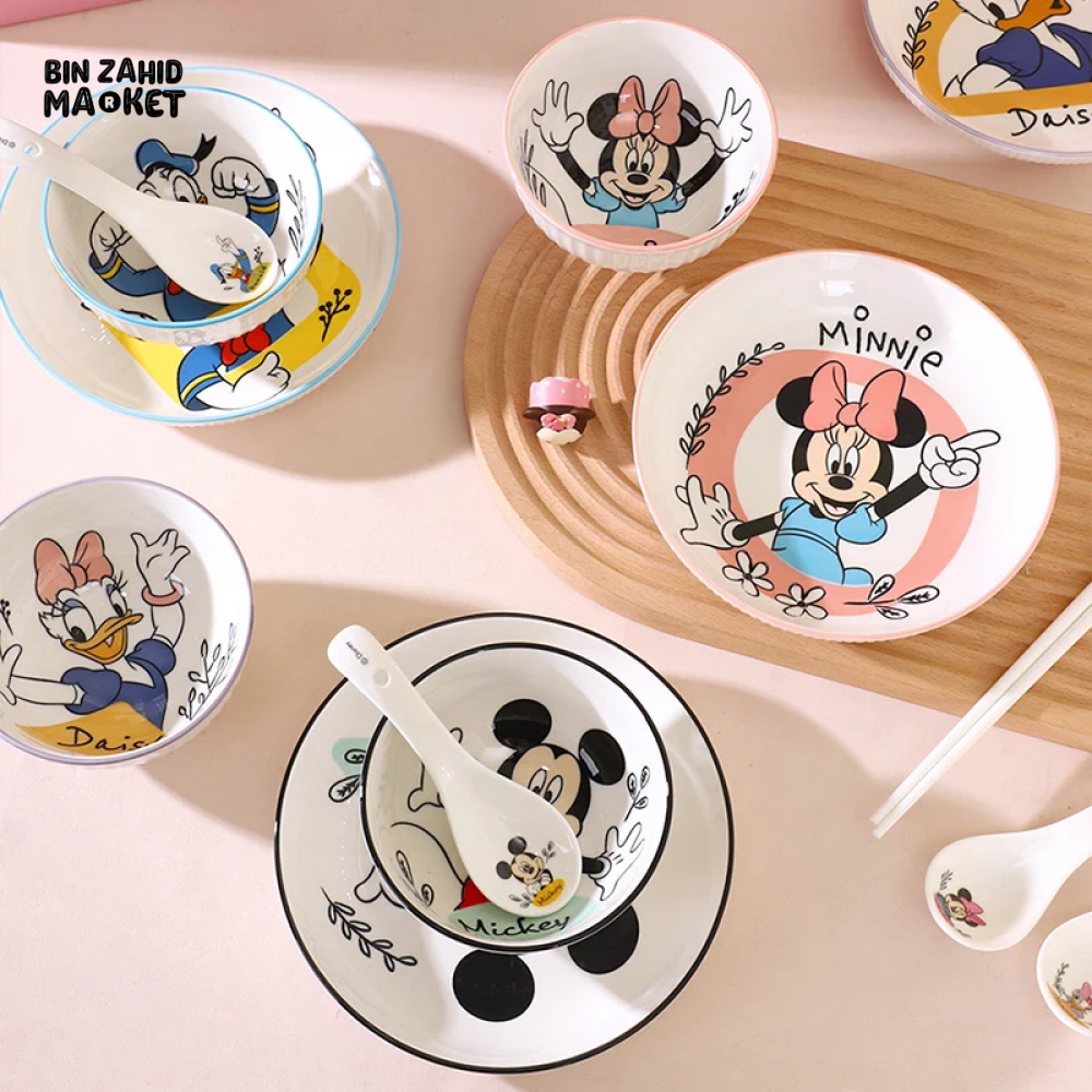 DISNEY 8-PIECS TABLEWARE GIFT SET — INCLUDES CUTE STRIPED BOWLS CHOPSTICKS & CERAMIC PLATES PERFECT FOR KIDS AND DISNEY LOVERS - DONALD DUCK & DAISY DUCK SET