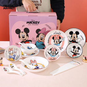 DISNEY 8-PIECS TABLEWARE GIFT SET — INCLUDES CUTE STRIPED BOWLS CHOPSTICKS & CERAMIC PLATES PERFECT FOR KIDS AND DISNEY LOVERS - DONALD DUCK & DAISY DUCK SET
