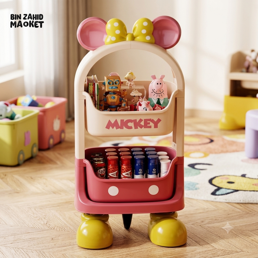 DISNEY KIDS PINK & CREAM MULTI-LAYER STORAGE ORGANIZER CART - 2 LAYER