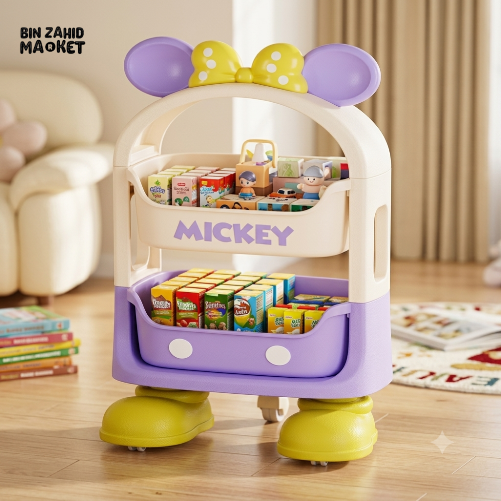 DISNEY KIDS PURPLE & CREAM MULTI-LAYER STORAGE ORGANIZER CART - 2 LAYER