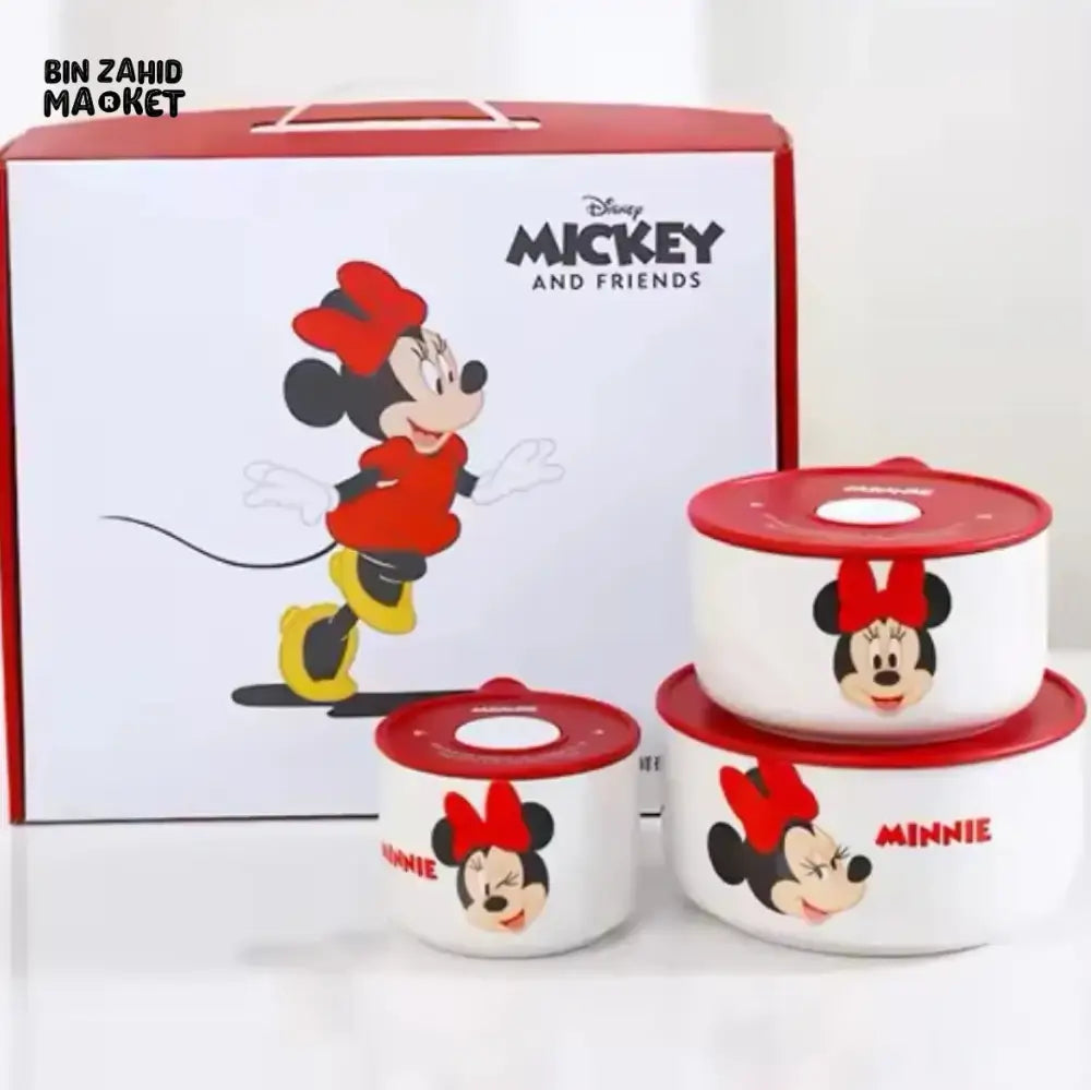 DISNEY MICKEY & FRIENDS AIRTIGHT CERAMIC BOWL SET