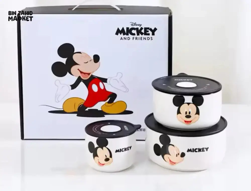 DISNEY MICKEY & FRIENDS AIRTIGHT CERAMIC BOWL SET