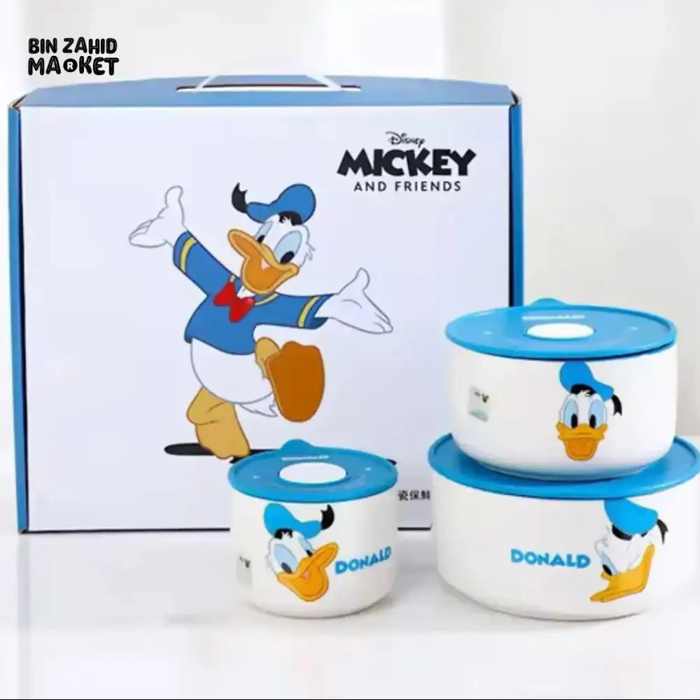 DISNEY MICKEY & FRIENDS AIRTIGHT CERAMIC BOWL SET