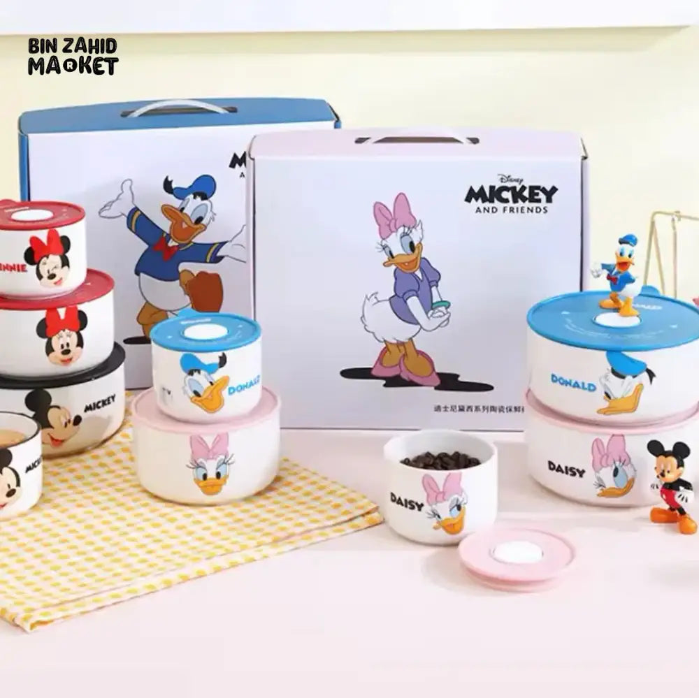 DISNEY MICKEY & FRIENDS AIRTIGHT CERAMIC BOWL SET