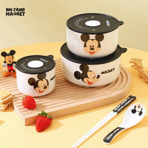 DISNEY MICKEY & FRIENDS AIRTIGHT CERAMIC STORAGE BOWLS SET WITH LIDS - MICKEY