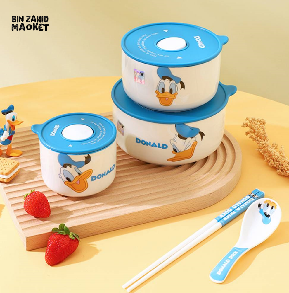 DISNEY MICKEY & FRIENDS AIRTIGHT CERAMIC STORAGE BOWLS SET WITH LIDS - DONALD