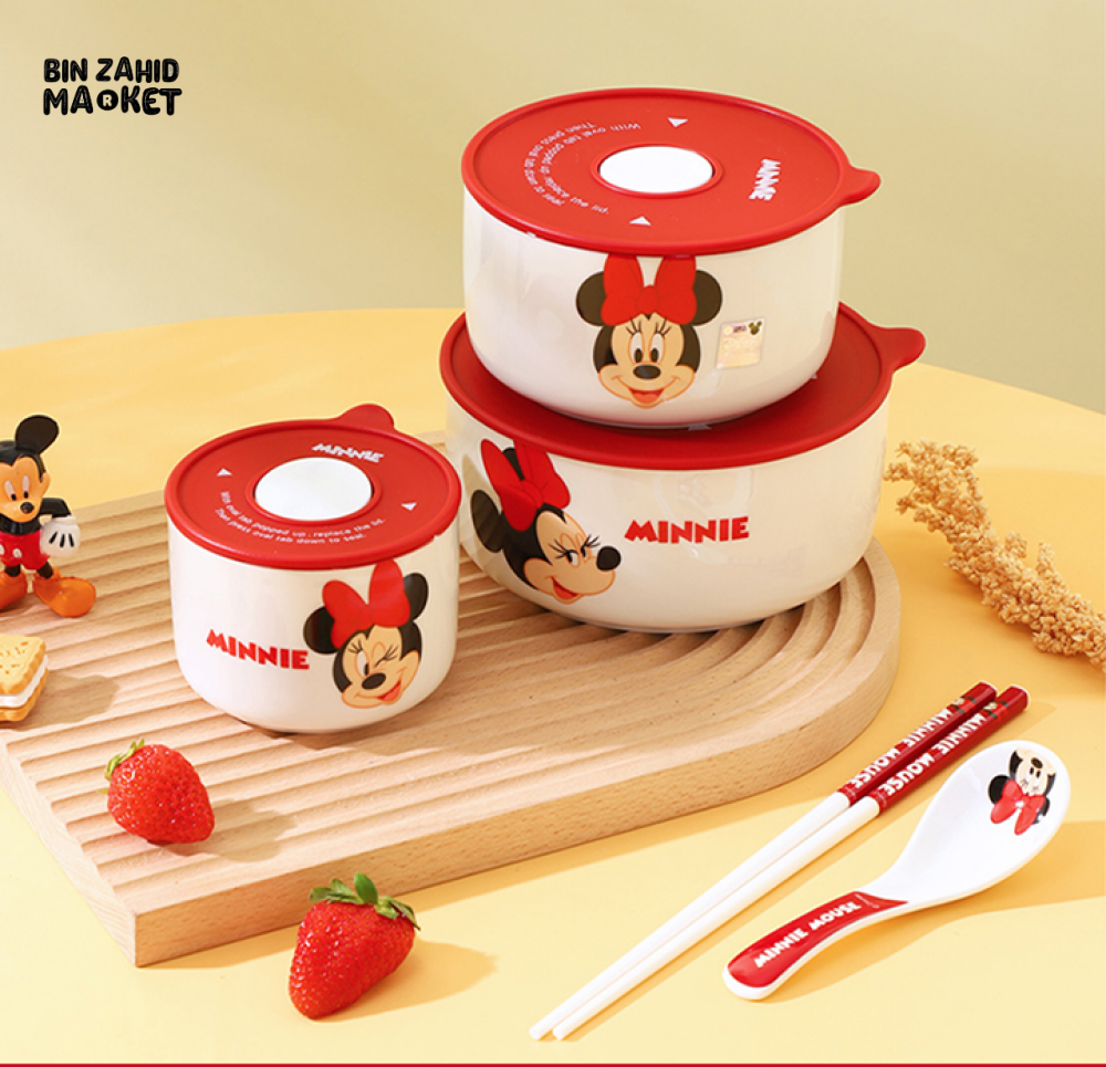 DISNEY MICKEY & FRIENDS AIRTIGHT CERAMIC STORAGE BOWLS SET WITH LIDS - MINNIE