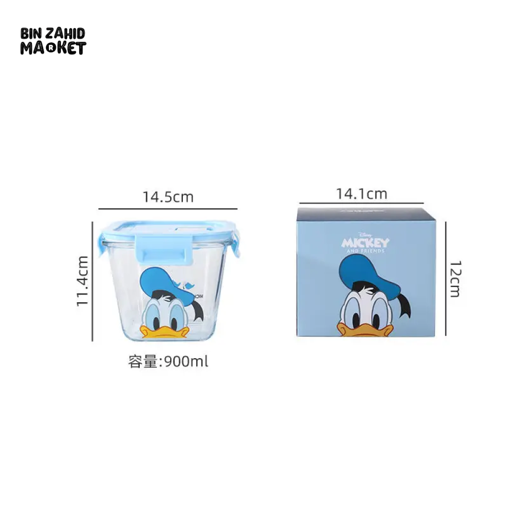 DISNEY MICKEY & FRIENDS AIRTIGHT GLASS FOOD STORAGE BOX 900ML - DONALD DUCK