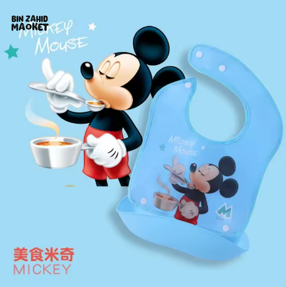 DISNEY MICKEY & FRIENDS BABY WATERPROof OF BIB 3D FOOD CATCHER POCKET TODDLER FEEDING & SALIVA BIB