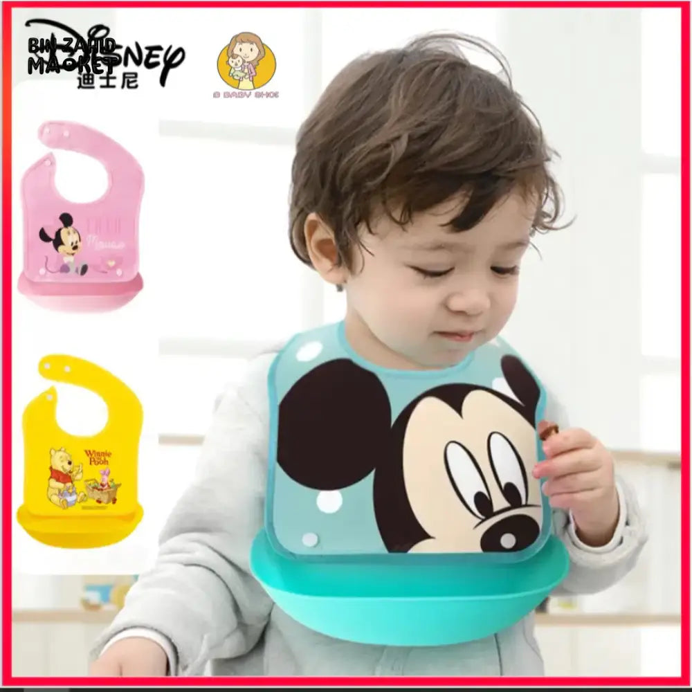 DISNEY MICKEY & FRIENDS BABY WATERPROof OF BIB 3D FOOD CATCHER POCKET TODDLER FEEDING & SALIVA BIB