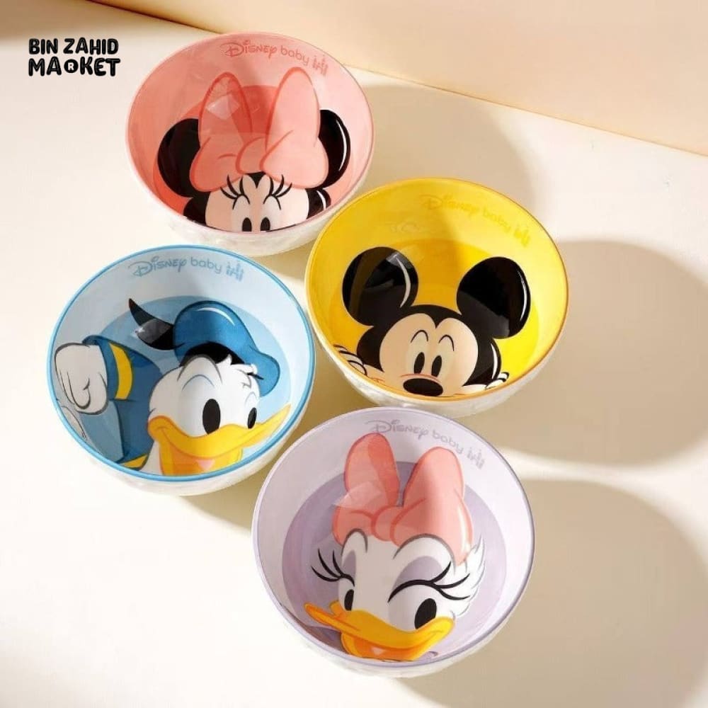 DISNEY MICKEY & FRIENDS EMBOSSED CERAMIC RICE BOWL SET 4 PIECES