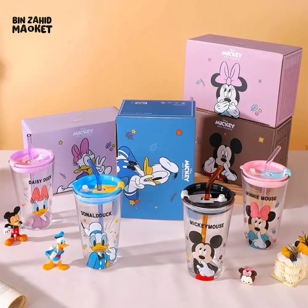 DISNEY MICKEY & FRIENDS GLASS TUMBLER WITH LID & STRAW - MICKEY
