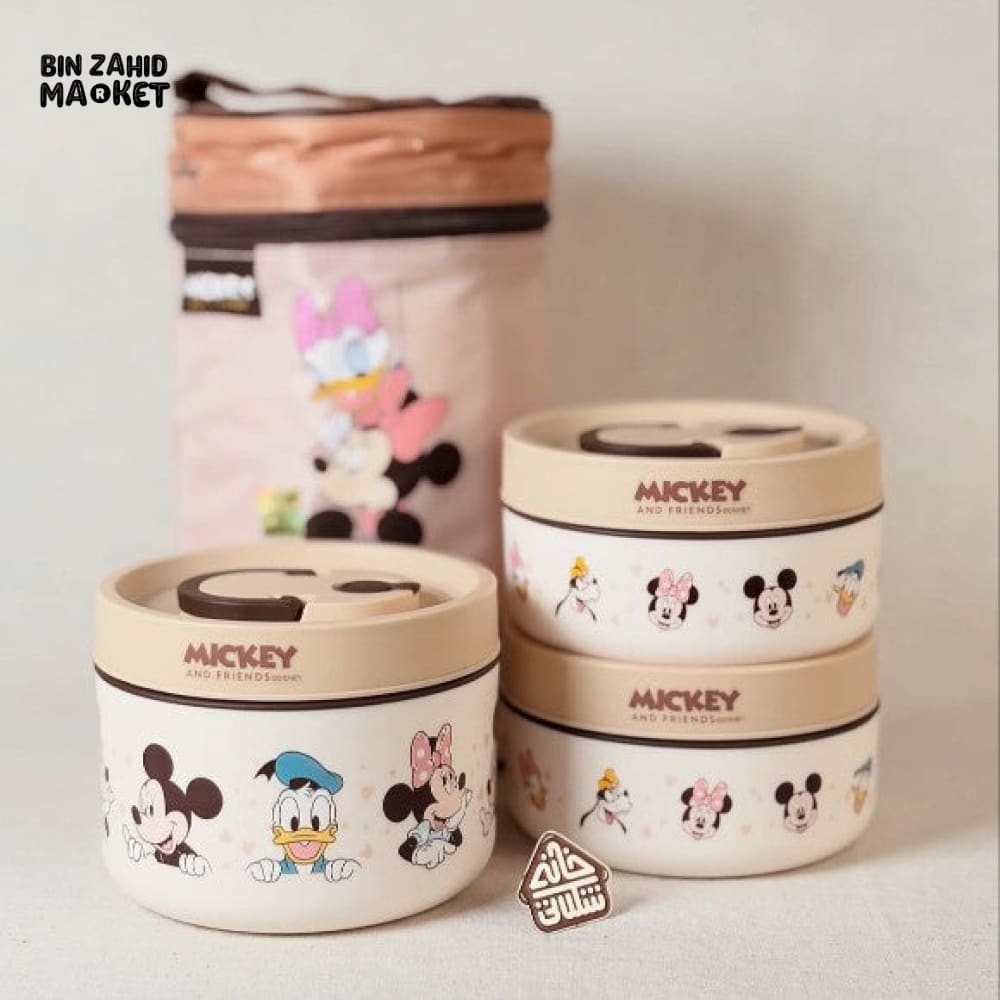 DISNEY MICKEY & FRIENDS LUNCH BOX SET WITH INSULATED CARRY BAG WITH SPOON