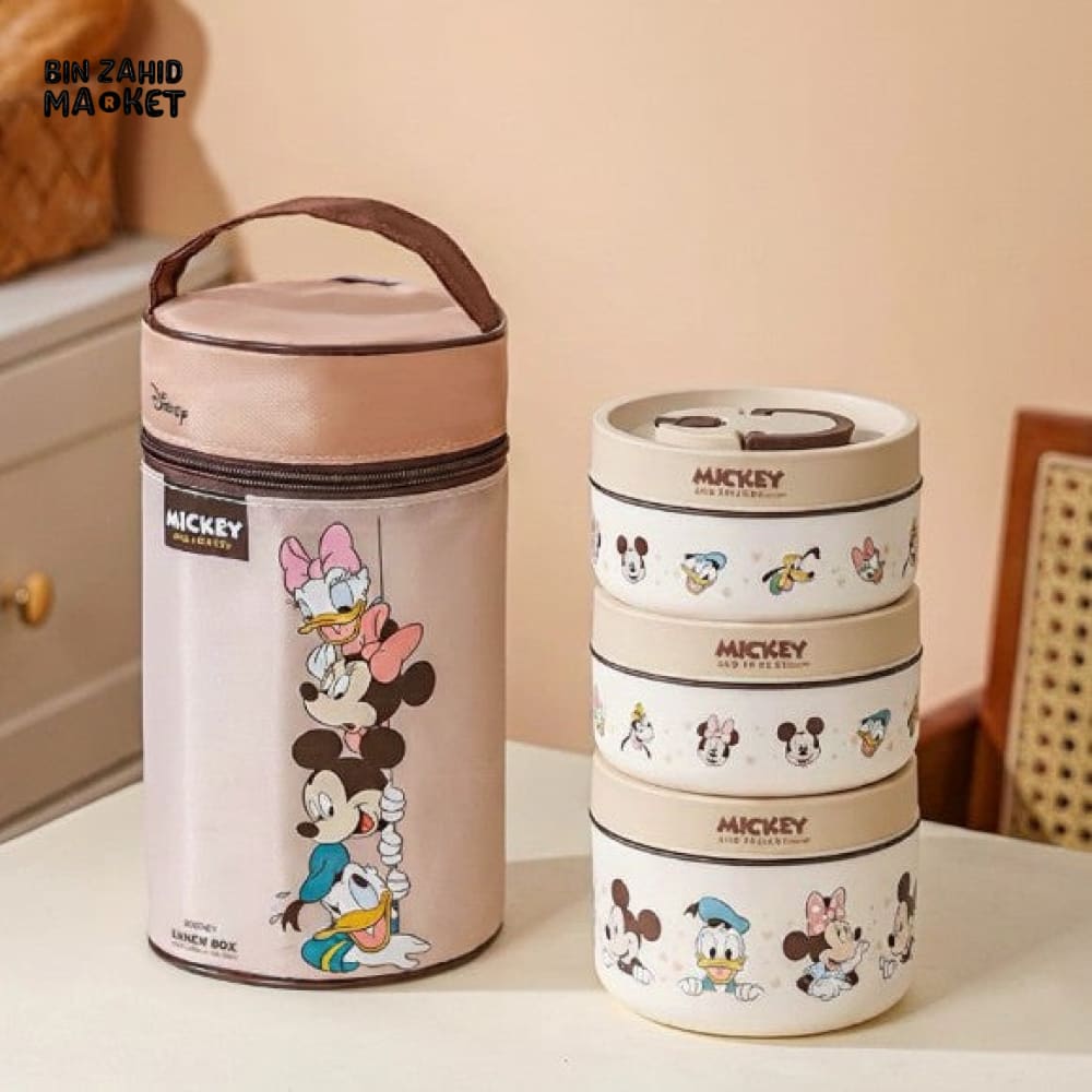 DISNEY MICKEY & FRIENDS LUNCH BOX SET WITH INSULATED CARRY BAG WITH SPOON