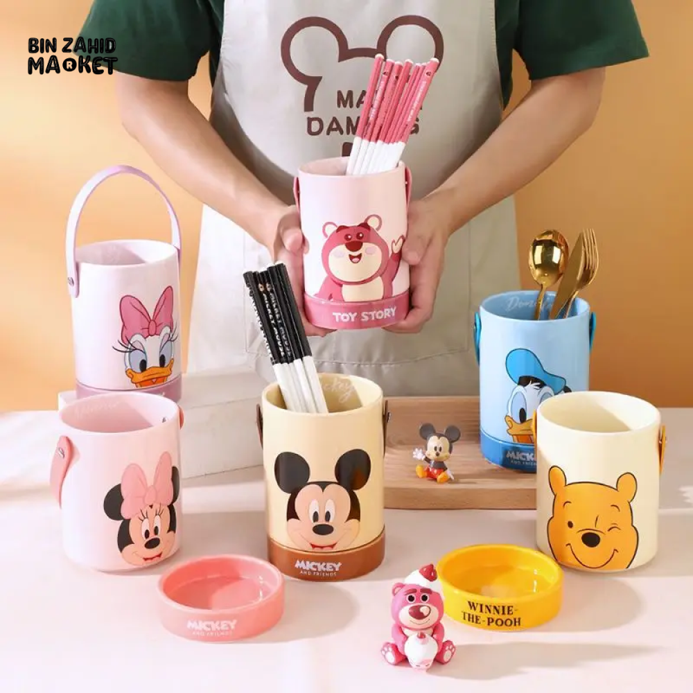 DISNEY MICKEY MINNIE DONALD DUCK DAISY CUTE CHOPSTICK BARREL CERAMIC DRAIN BUCKET
