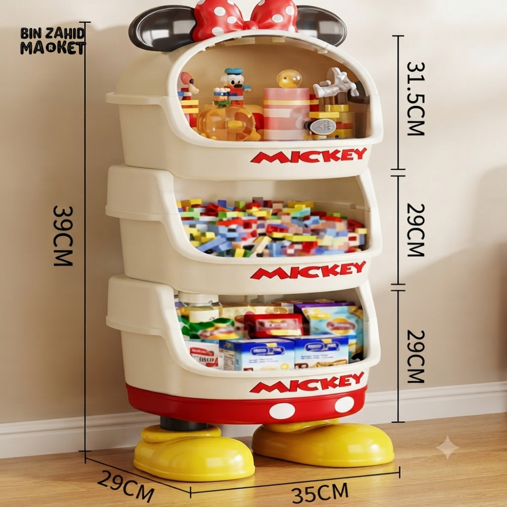 DISNEY MICKEY MOUSE 3-TIER KIDS STORAGE ORGANIZER CABINET / RED - 3 LAYER