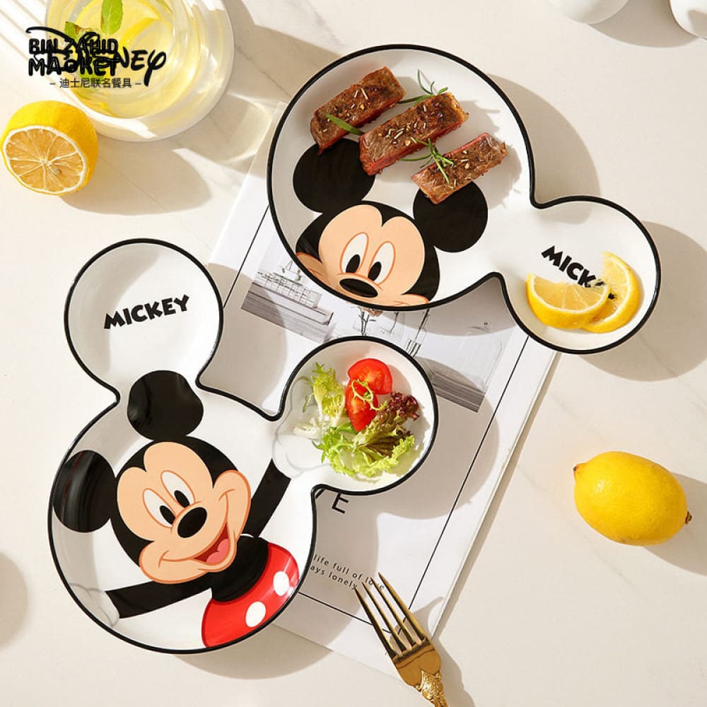 DISNEY MICKEY SHAPED DUAL COMPARTMENT CERAMIC SNACK PLATE