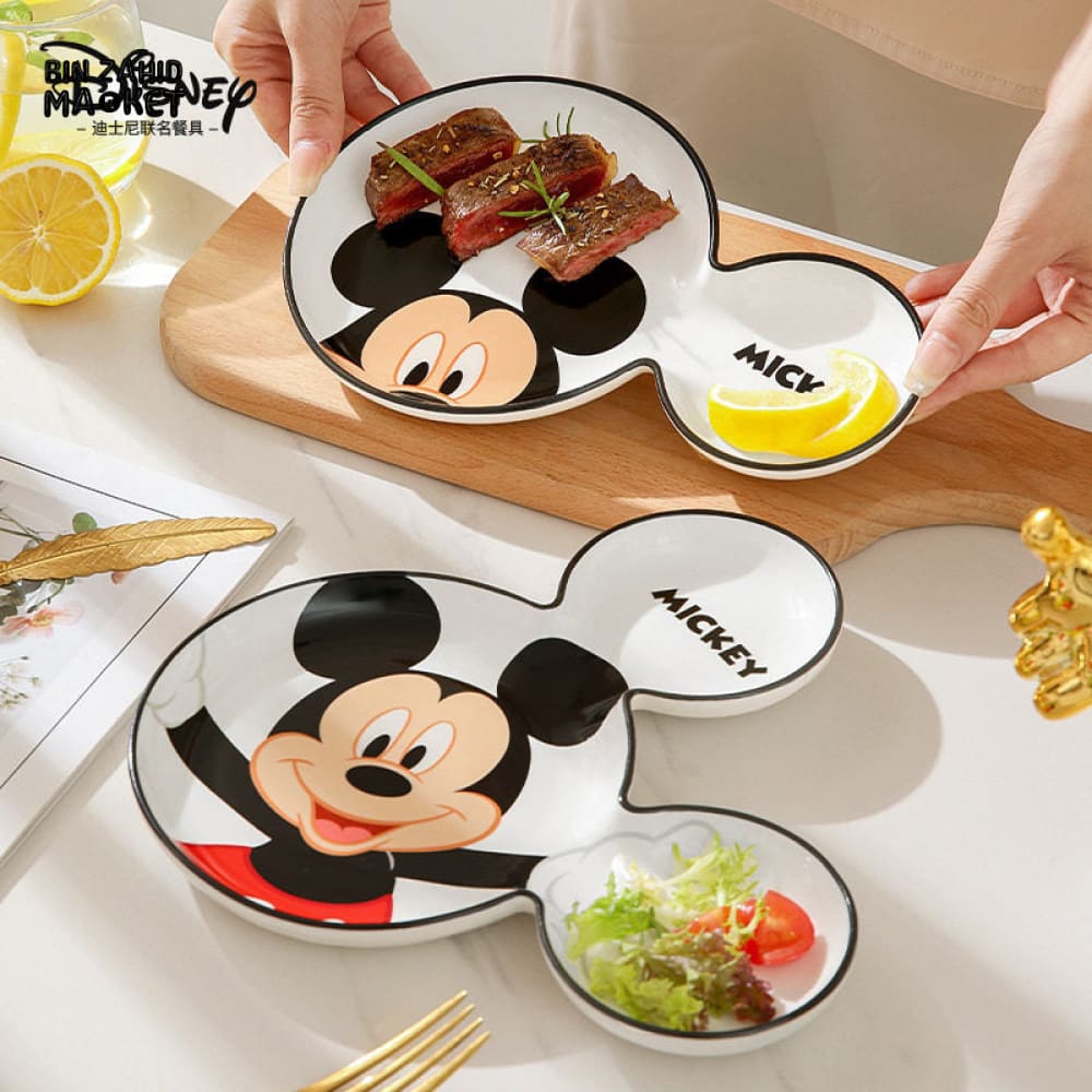 DISNEY MICKEY SHAPED DUAL COMPARTMENT CERAMIC SNACK PLATE