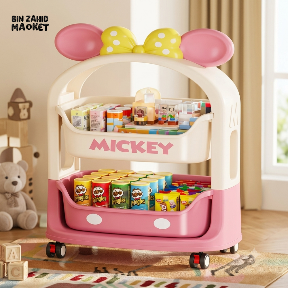 DISNEY PINK & CREAM KIDS MULTI-LAYER STORAGE ORGANIZER CART - 2 LAYER