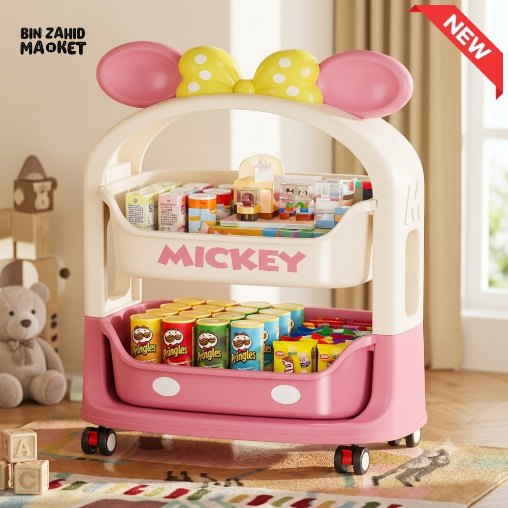 DISNEY PINK & CREAM KIDS MULTI-LAYER STORAGE ORGANIZER CART - 2 LAYER