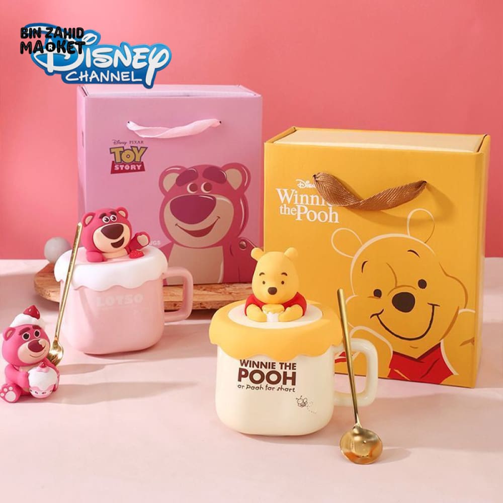 DISNEY WINNIE THE POOH CERAMIC MUG WITH LID & SPOON GIFT SET – 400ML
