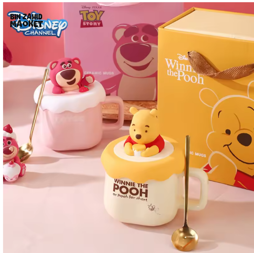 DISNEY WINNIE THE POOH CERAMIC MUGS WITH SPOON CUTE PIXAR Q VERSION COFFEE & MILK CUPS FOR KIDS GIFTABLE WATER CUP
