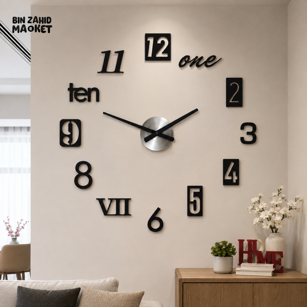 DIY LARGE 3D MIXED NUMBER WALL CLOCK