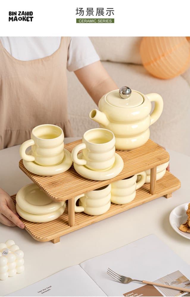 DONUT SERIES 13-PIECE CERAMIC TEA SET – ELEGANT GIFT BOX EDITION - BEIGE