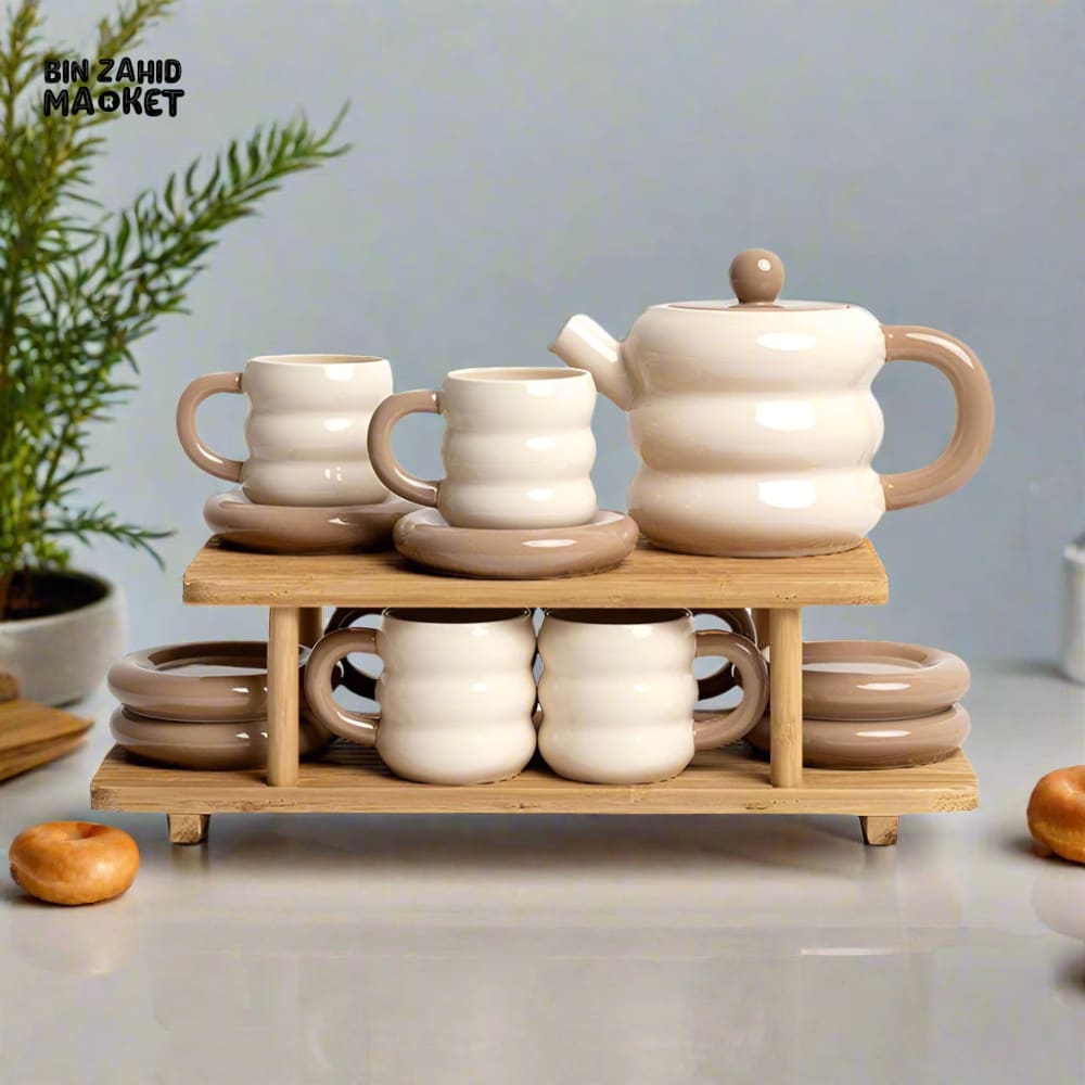 DONUT SERIES 13-PIECE CERAMIC TEA SET – ELEGANT GIFT BOX EDITION - BEIGE