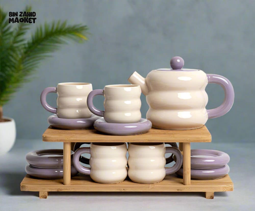 DONUT SERIES 13-PIECE CERAMIC TEA SET – ELEGANT GIFT BOX EDITION - YELLOW GREEN