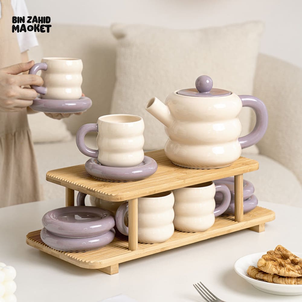 DONUT SERIES 13-PIECE CERAMIC TEA SET – ELEGANT GIFT BOX EDITION - YELLOW GREEN