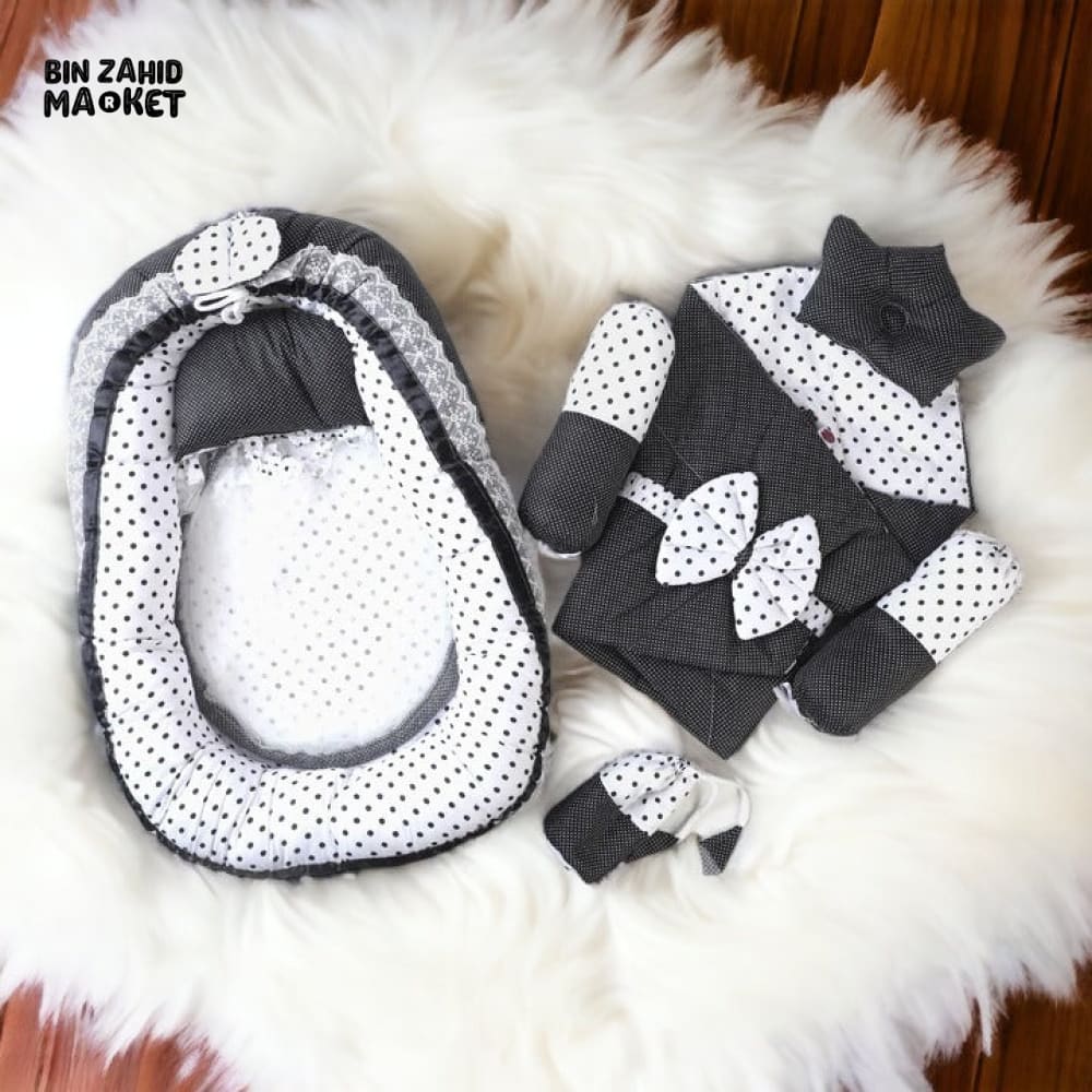 DOTS PRINTED 9X PIECES BED SET Black