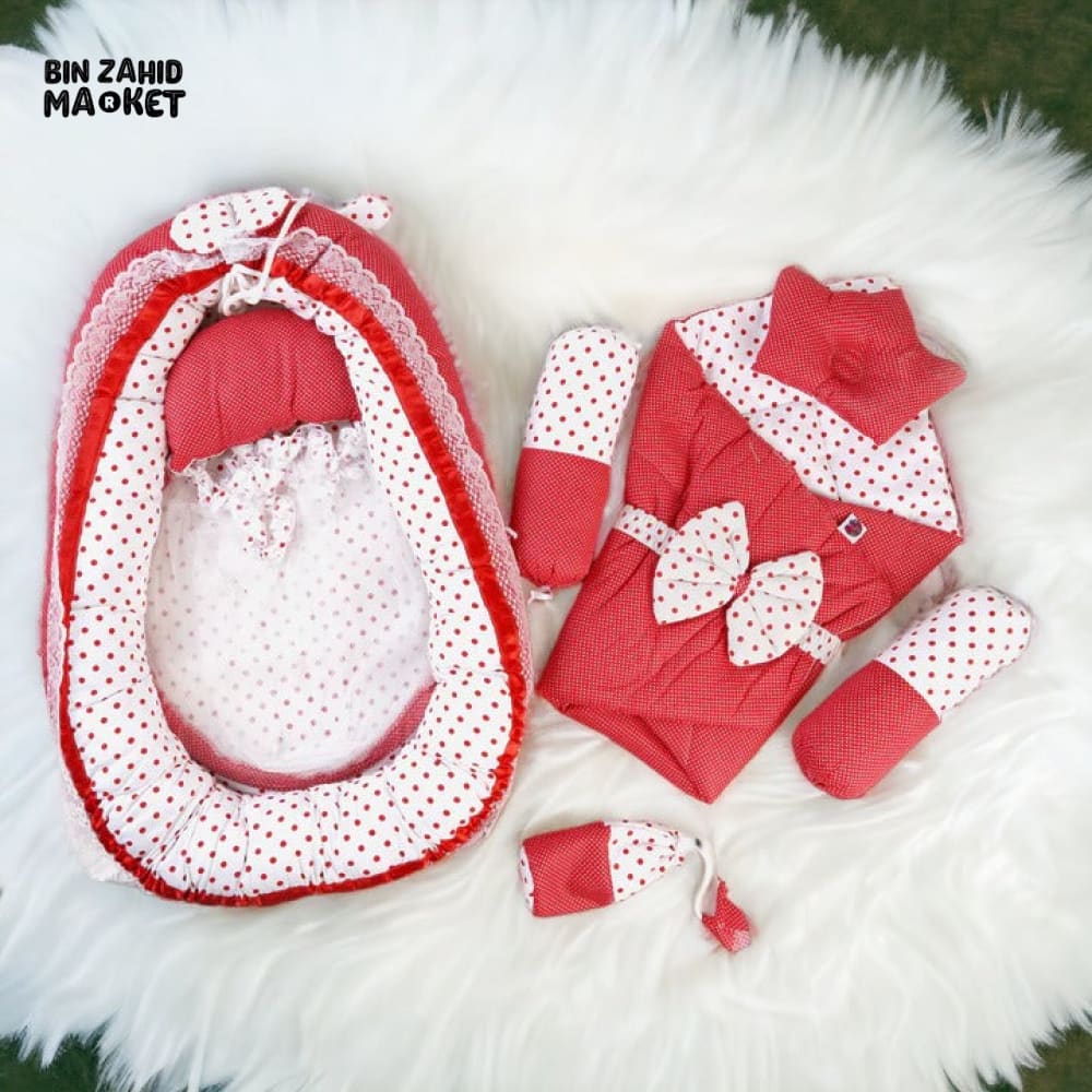 DOTS PRINTED 9X PIECES BED SET Red