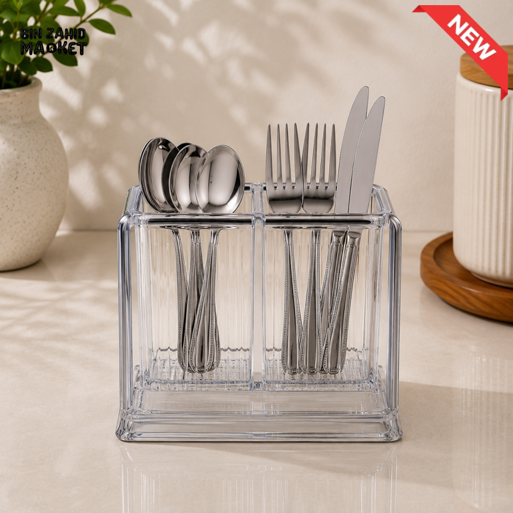 DOUBLE COMPARTMENT CLEAR SPOON AND CUTLERY HOLDER