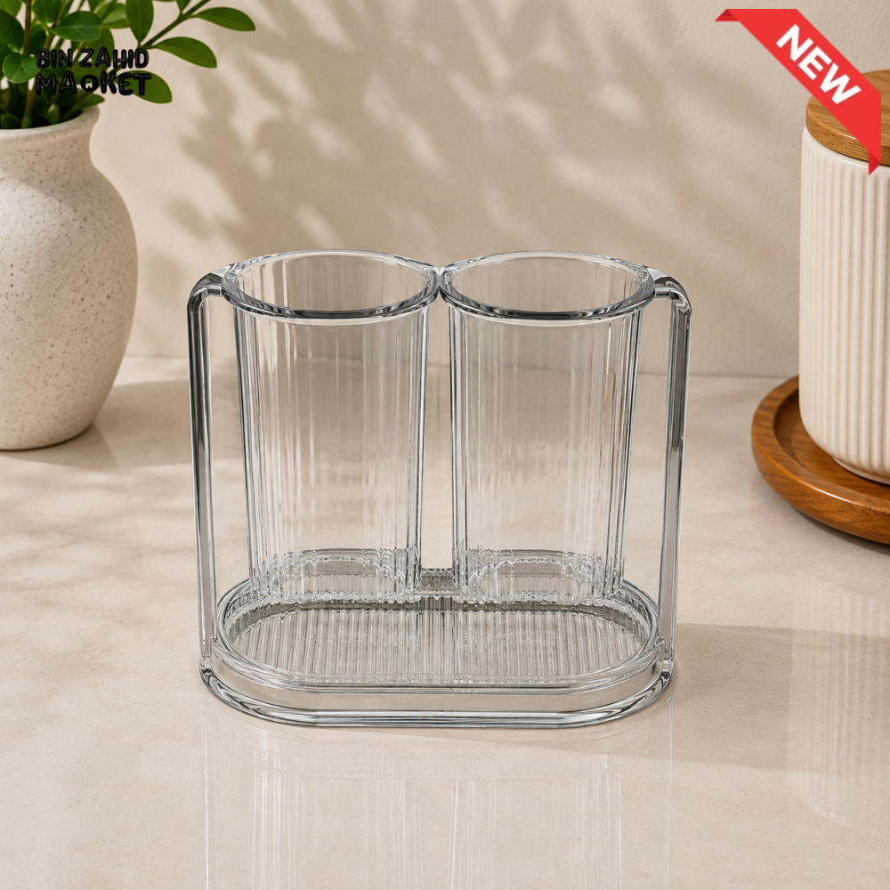 DOUBLE COMPARTMENT CLEAR SPOON AND CUTLERY HOLDER