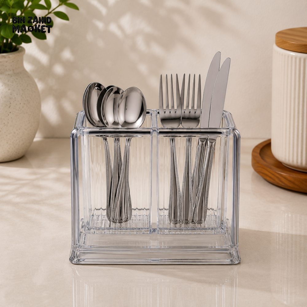 DOUBLE COMPARTMENT CLEAR SPOON AND CUTLERY HOLDER