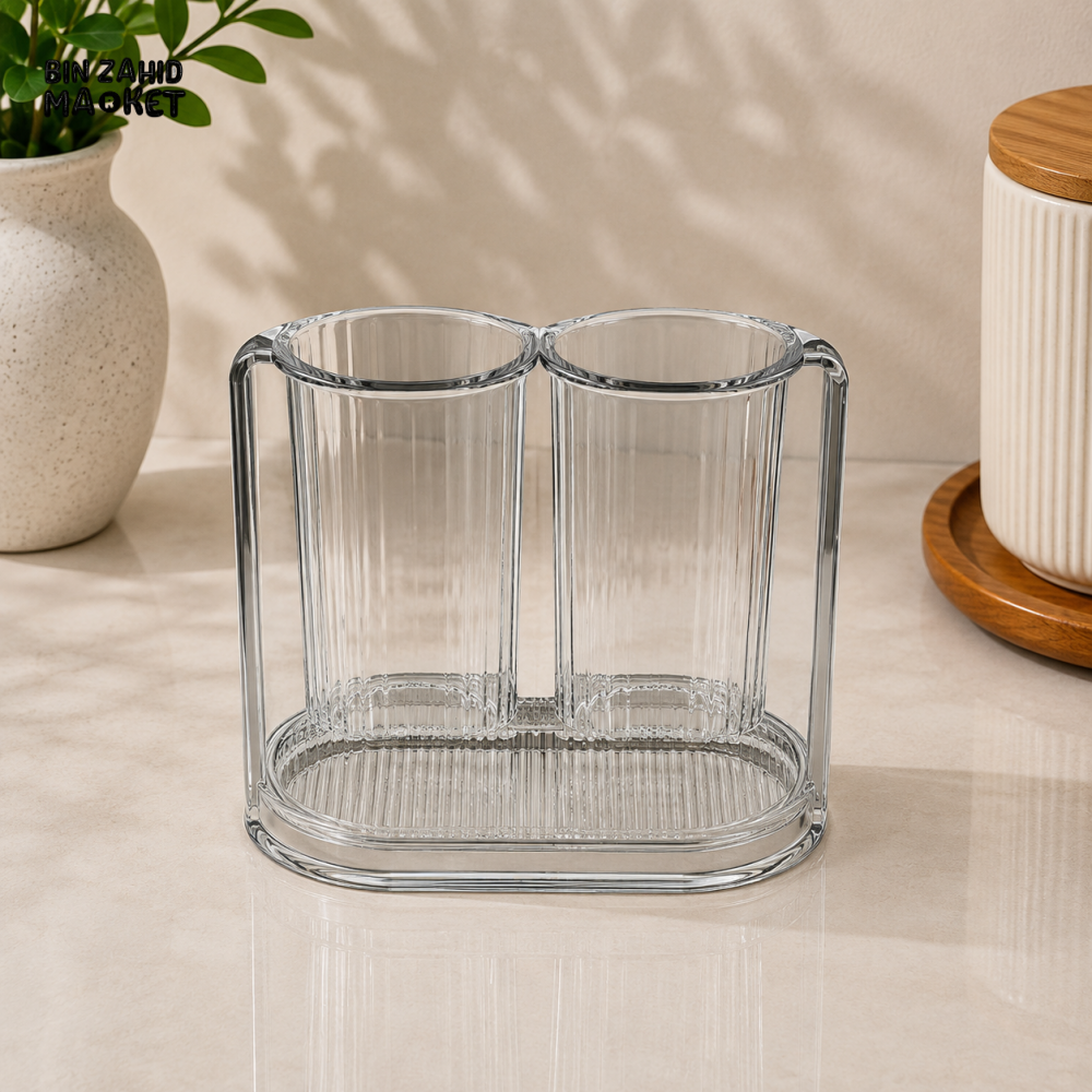 DOUBLE COMPARTMENT CLEAR SPOON AND CUTLERY HOLDER